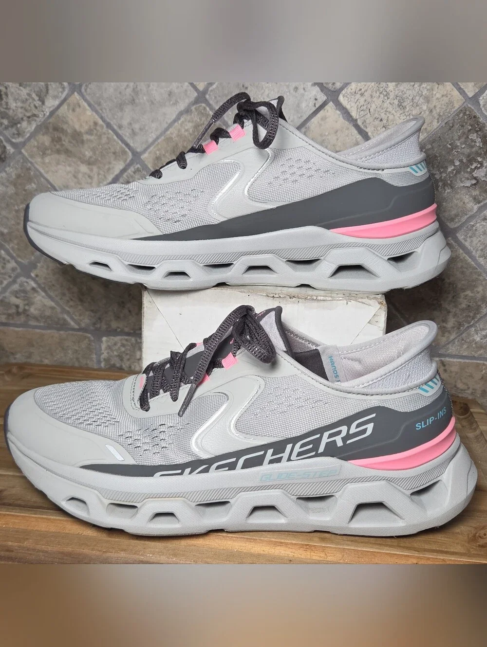 Skechers Women's Slip-ins Glide-Step Altus Lace Up Shoes Gray/Pink Size 9 M